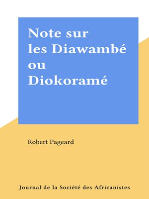 cover image of Note sur les Diawambé ou Diokoramé